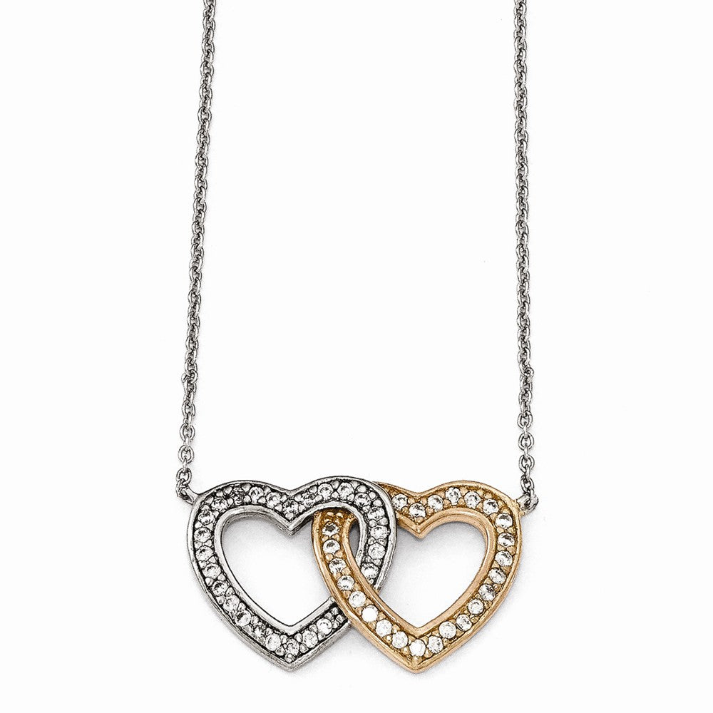 Cheryl M Sterling Silver Rose Gold-plated CZ 18in Double Heart Necklace