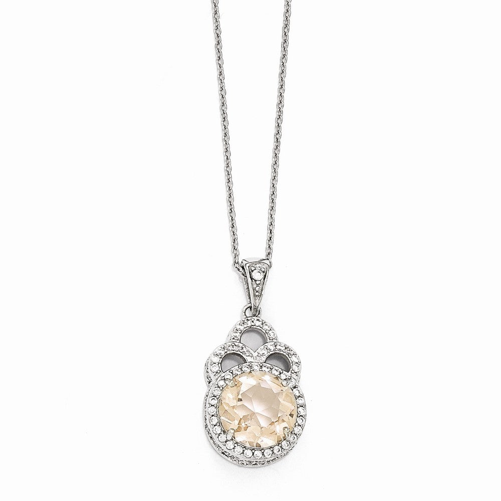 Cheryl M Sterling Silver CZ and Simulated Morganite 18in. Necklace