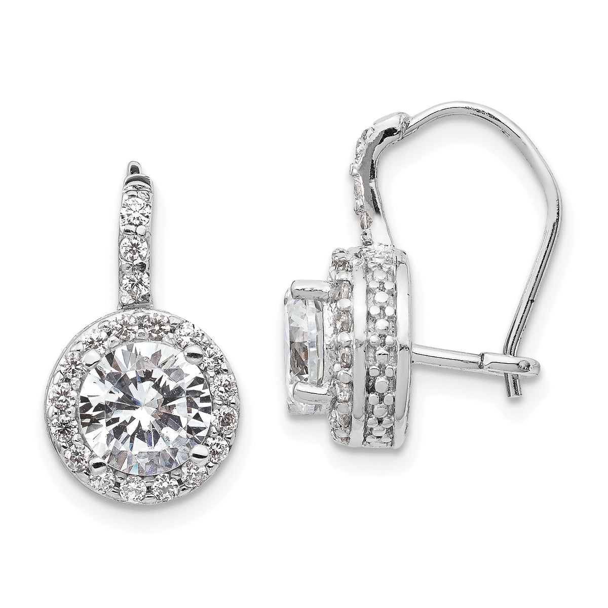 Cheryl M Sterling Silver Rhodium-plated Brilliant-cut Round CZ Halo Kidney Wire Dangle Earrings
