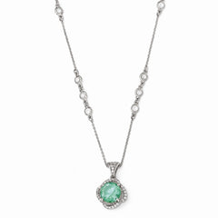 Cheryl M Sterling Silver CZ and Simulated Paraiba Tourmaline 18in. Necklace