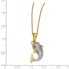 Cheryl M Sterling Silver Gold-plated w/ Rhodium CZ Dolphin 18in Necklace