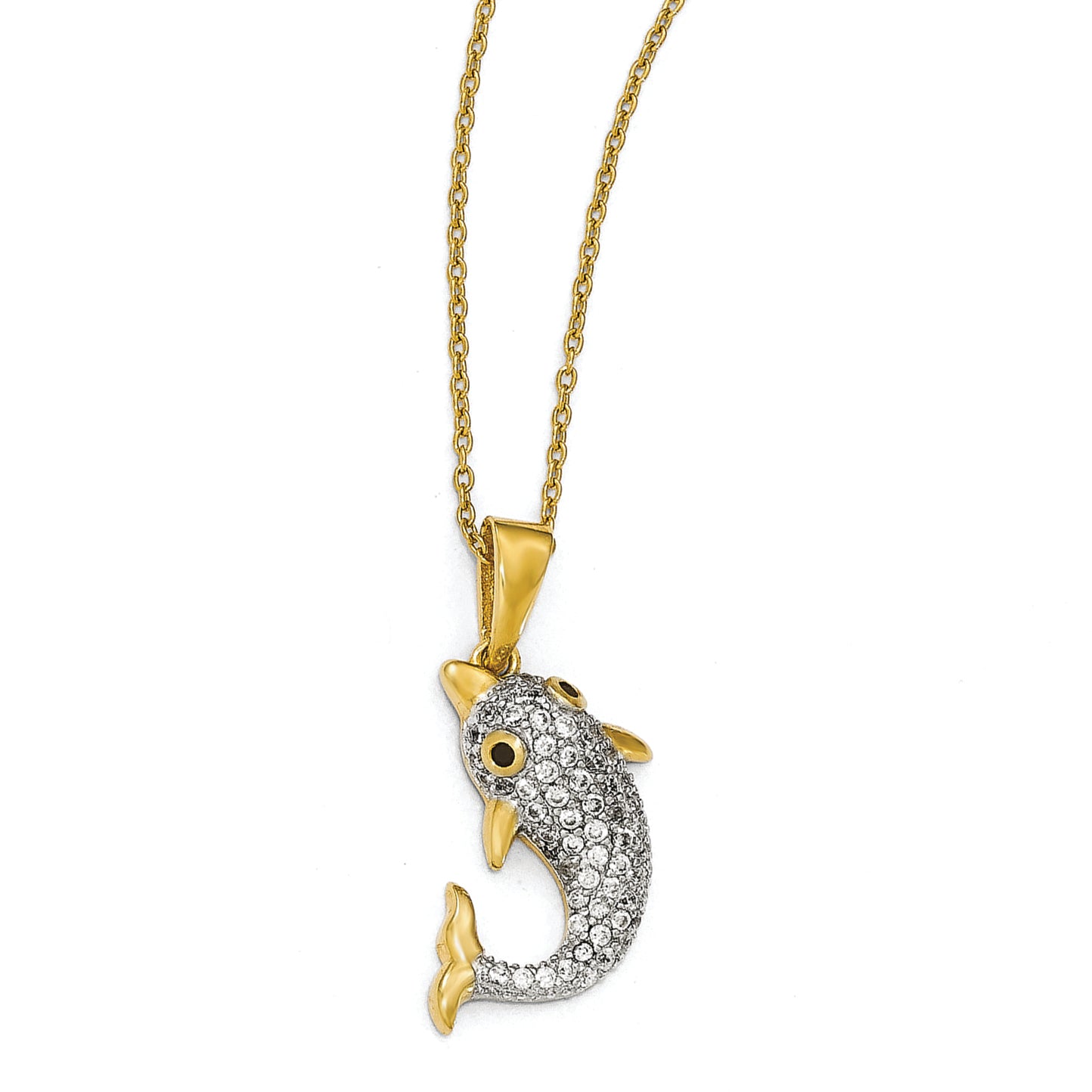 Cheryl M Sterling Silver Gold-plated w/ Rhodium CZ Dolphin 18in Necklace Main image