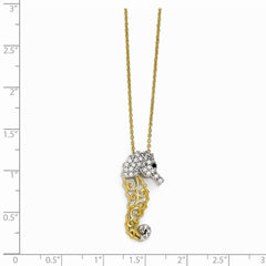 Cheryl M Sterling Silver Gold-plated w/Rhodium CZ Seahorse 18in Necklace