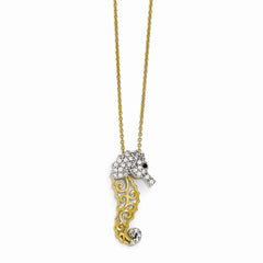 Cheryl M Sterling Silver Gold-plated w/Rhodium CZ Seahorse 18in Necklace