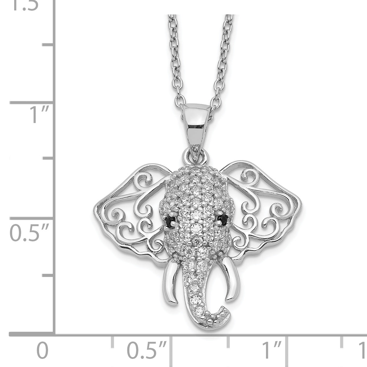 Cheryl M Sterling Silver Rhodium-plated Brilliant-cut Black and White CZ Filigree Elephant 18 Inch Necklace Secondary image