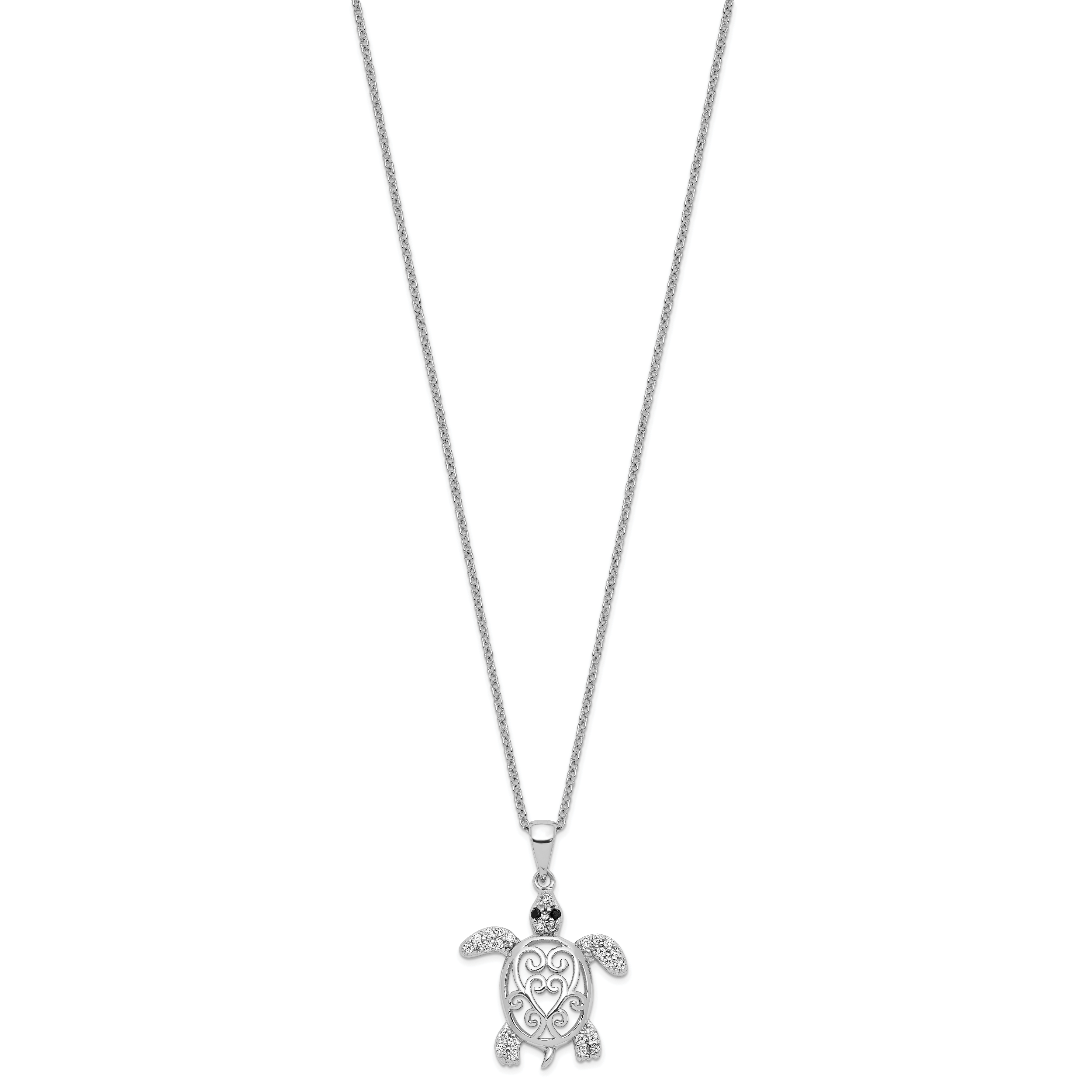 Cheryl M Sterling Silver Rhodium-plated Brilliant-cut Black Glass and Brilliant-cut White CZ Filigree Turtle 18 Inch Necklace Secondary image