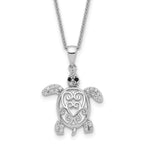 Cheryl M Sterling Silver Rhodium-plated Brilliant-cut Black Glass and Brilliant-cut White CZ Filigree Turtle 18 Inch Necklace