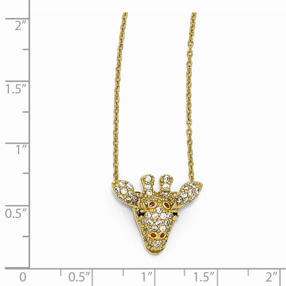 Cheryl M Sterling Silver Gold-plated CZ Enameled Giraffe 18in Necklace