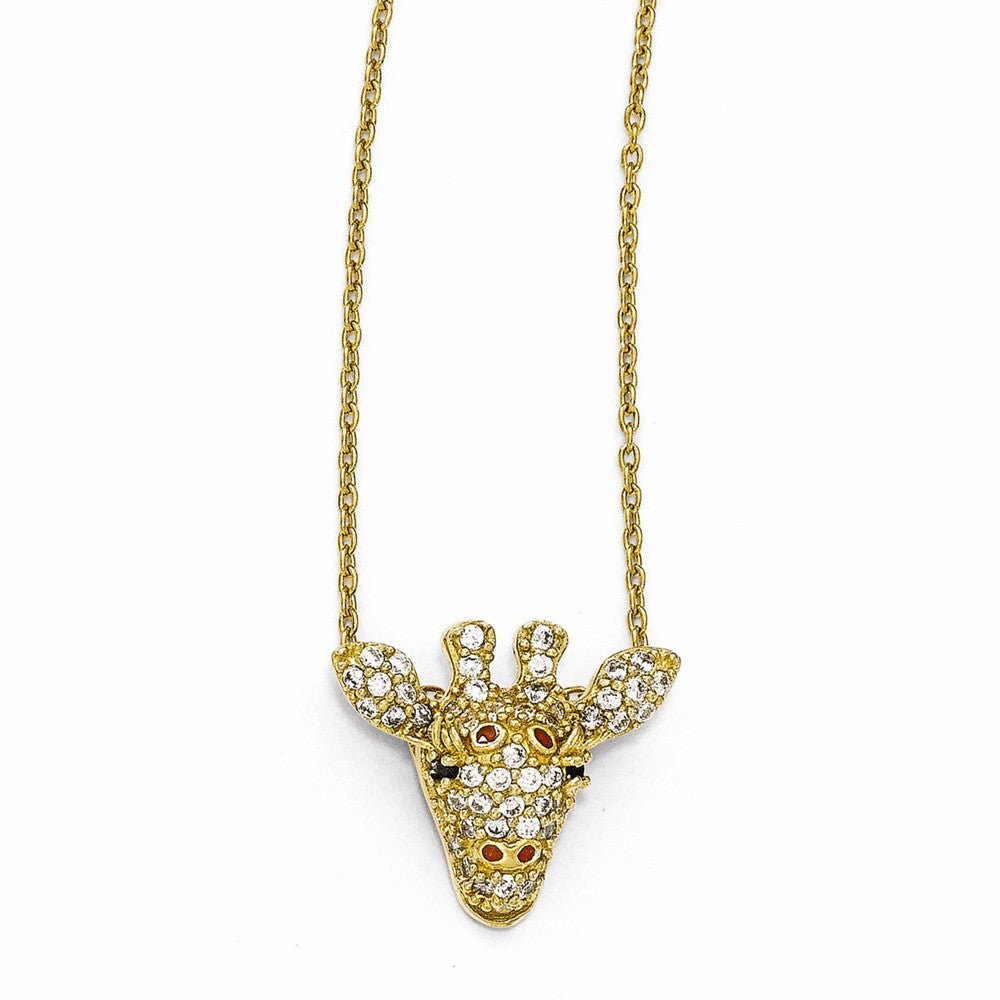 Cheryl M Sterling Silver Gold-Plated CZ Enameled Giraffe Pendant Necklace