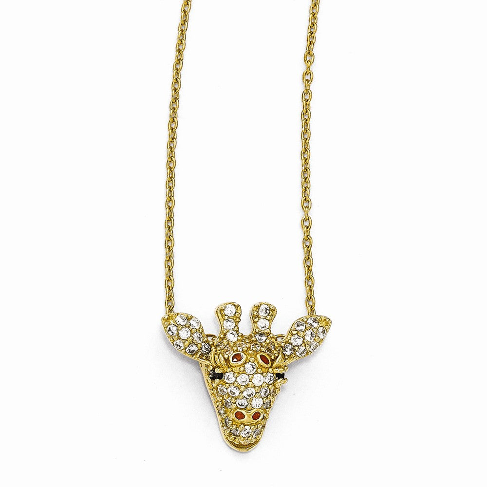Cheryl M Sterling Silver Gold-plated CZ Enameled Giraffe 18in Necklace