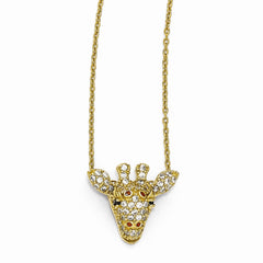 Cheryl M Sterling Silver Gold-Plated CZ Enameled Giraffe Pendant Necklace
