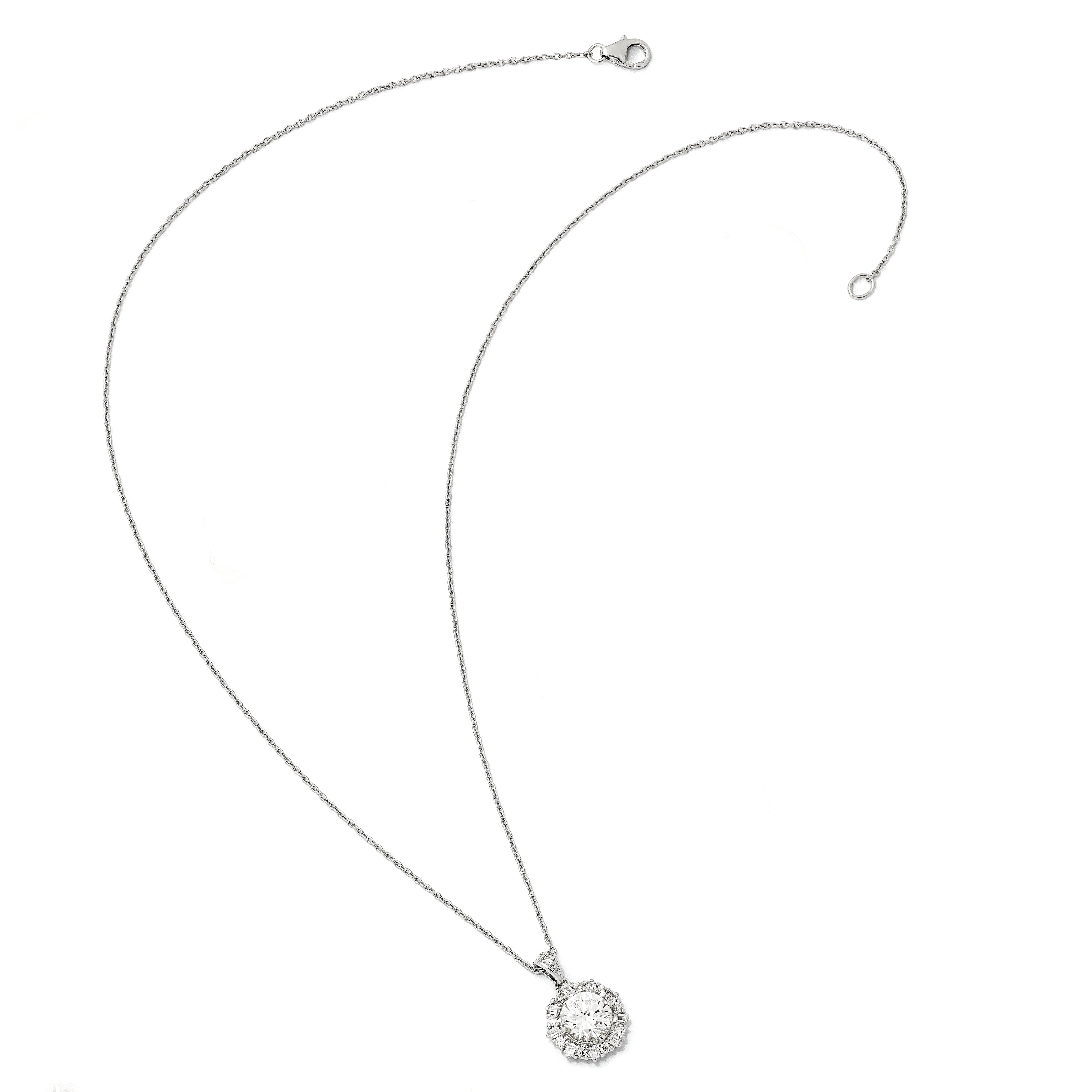 Cheryl M Sterling Silver Rhodium-plated Brilliant-cut and Emerald-cut CZ Halo 18 Inch Necklace