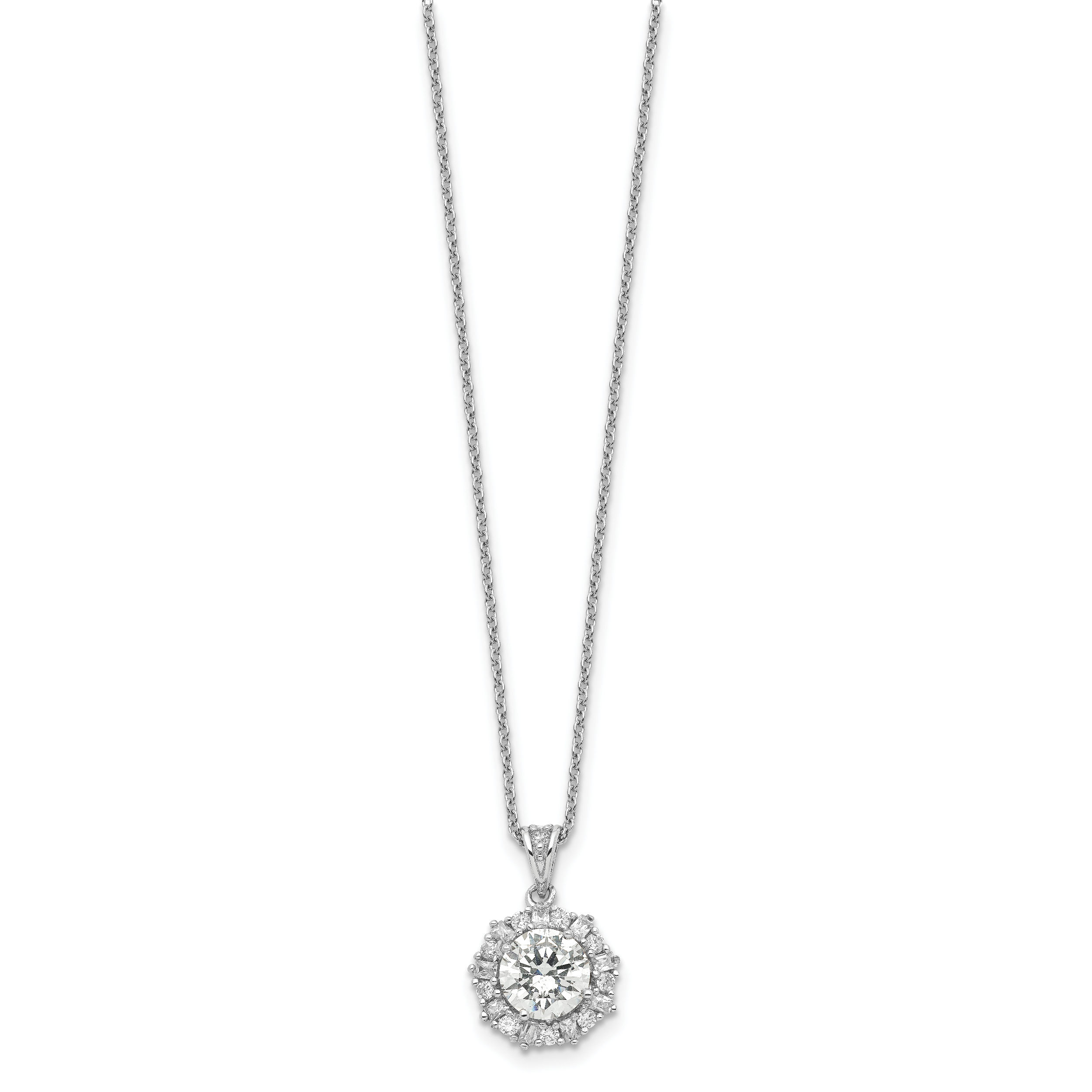 Cheryl M Sterling Silver Rhodium-plated Brilliant-cut and Emerald-cut CZ Halo 18 Inch Necklace Secondary image
