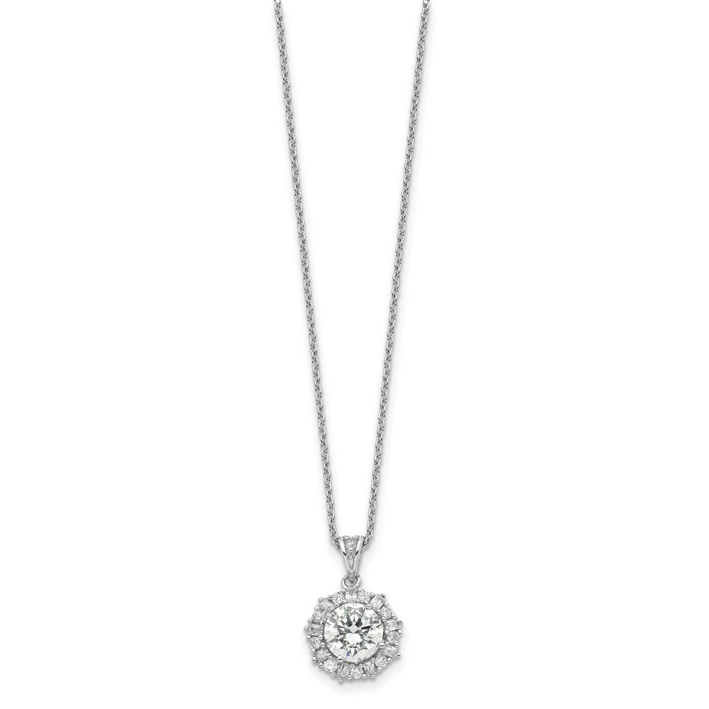 Cheryl M Sterling Silver Rhodium-plated Brilliant-cut and Emerald-cut CZ Halo 18 Inch Necklace