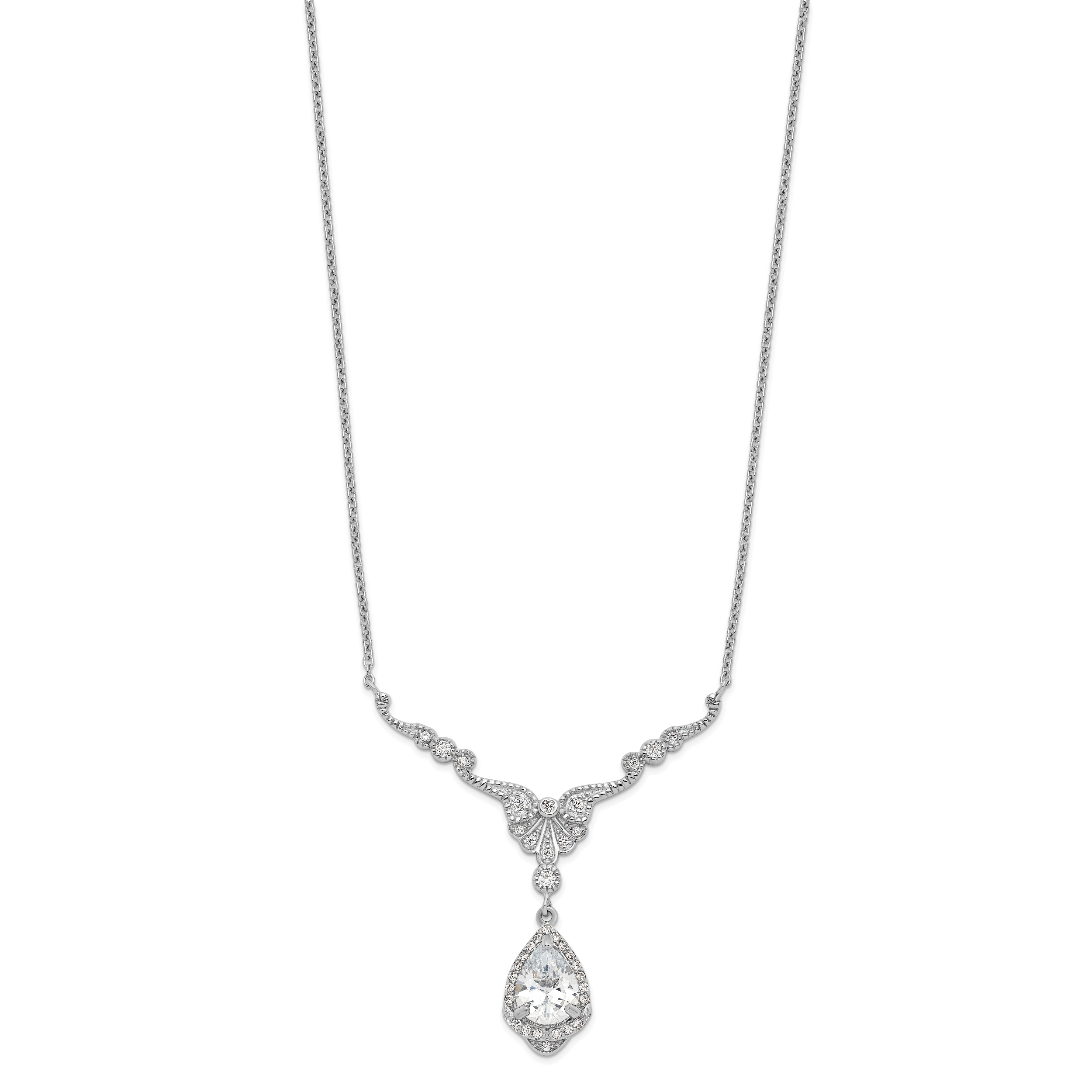 Cheryl M Sterling Silver Rhodium-plated Fancy Brilliant-cut CZ Teardrop Dangle 16 Inch Necklace with 2.25 Inch Extender Secondary image