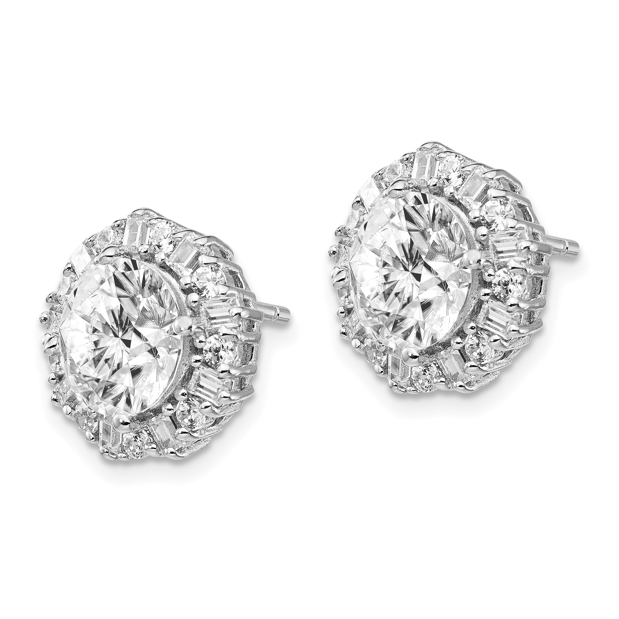 Cheryl M Sterling Silver Rhodium-plated Fancy Brilliant-cut and Emerald-cut CZ Halo Post Earrings Secondary image