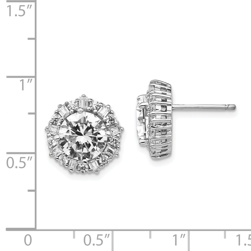 Cheryl M Sterling Silver Rhodium-plated Fancy Brilliant-cut and Emerald-cut CZ Halo Post Earrings