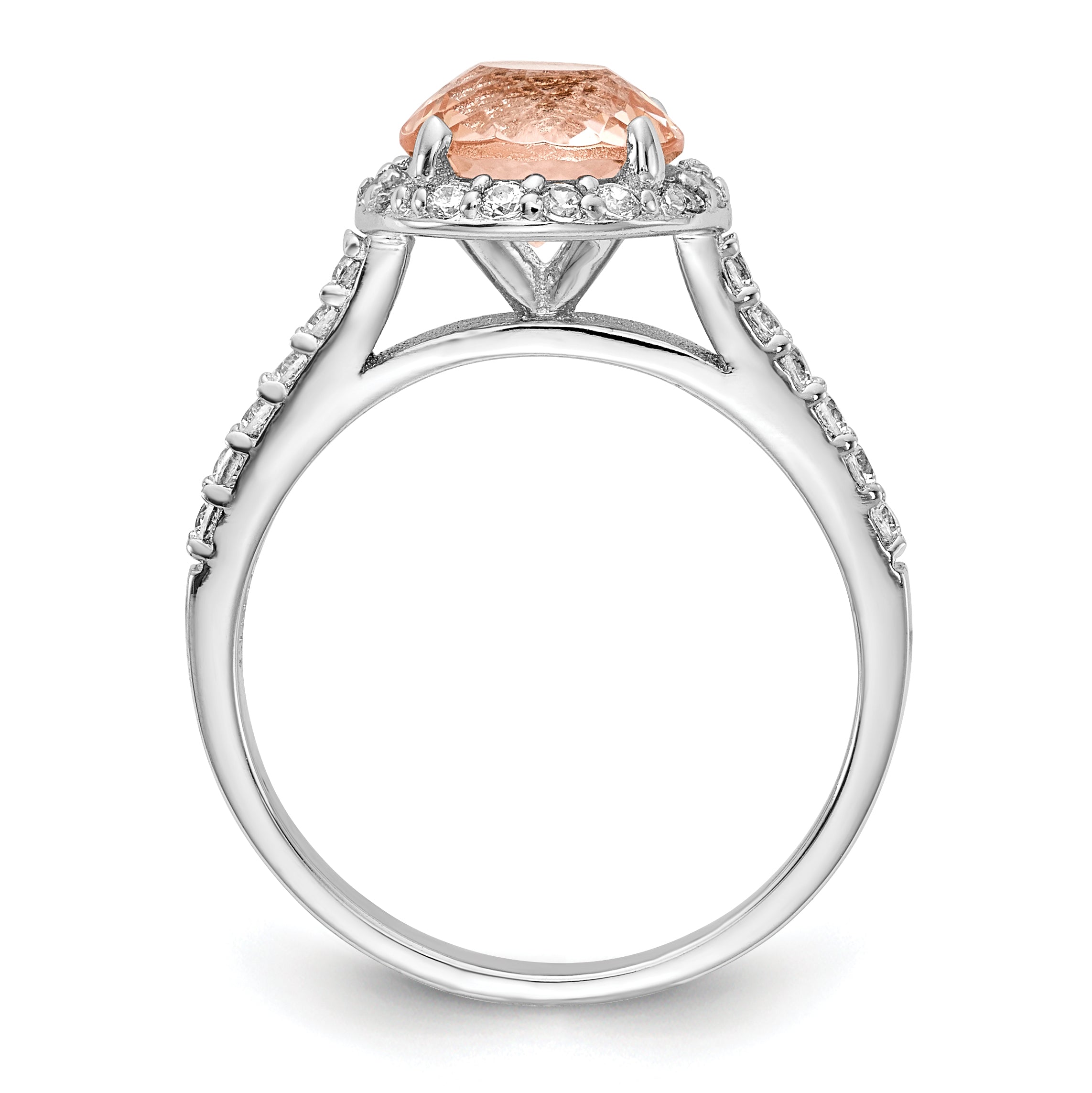 Cheryl M Sterling Silver Rhodium-plated 100 Facet Simulated Morganite and White Brilliant-cut CZ Halo Ring - 6