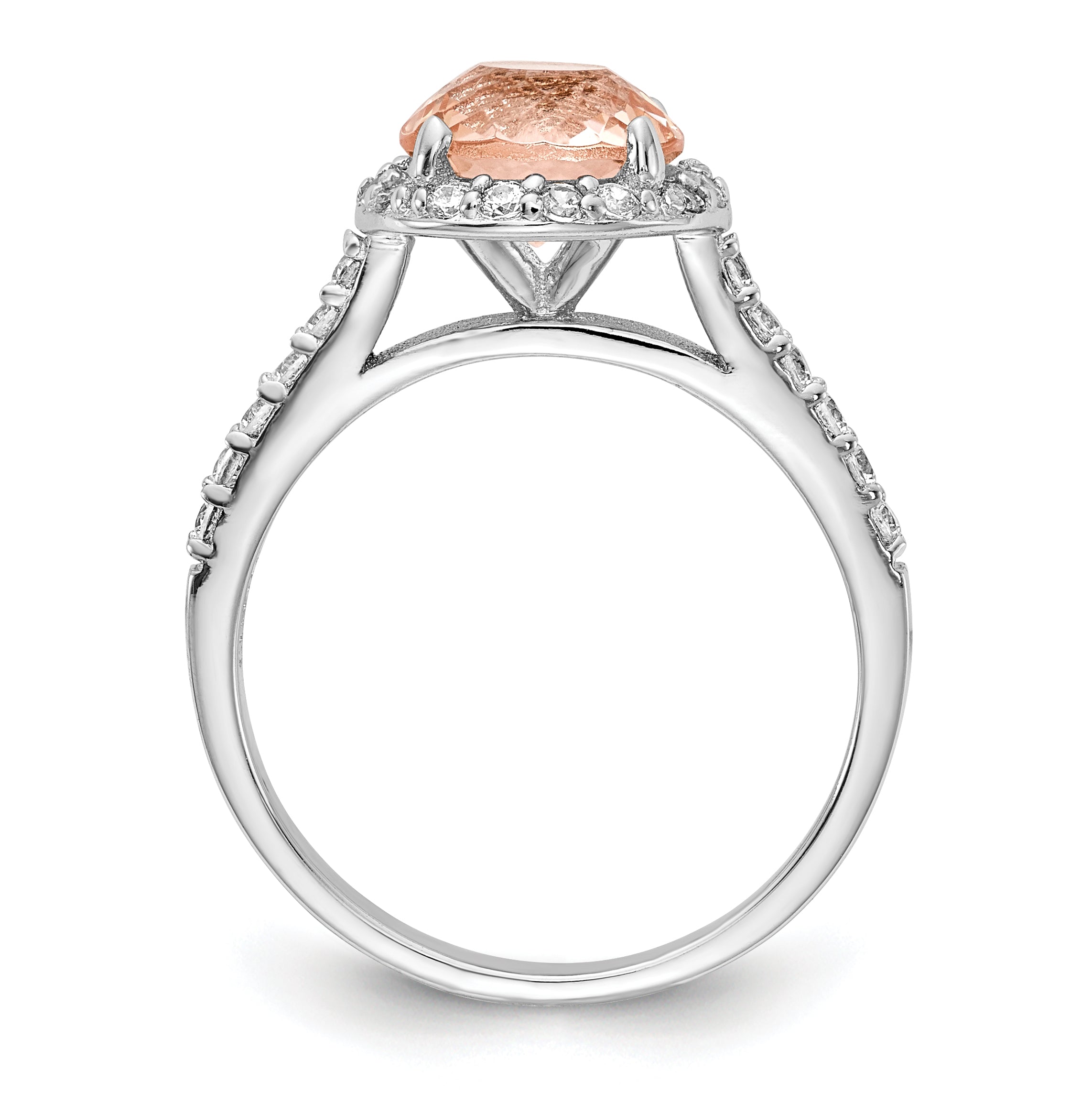 Cheryl M Sterling Silver Rhodium-plated 100 Facet Simulated Morganite and White Brilliant-cut CZ Halo Ring