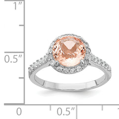Cheryl M Sterling Silver Rhodium-plated 100 Facet Simulated Morganite and White Brilliant-cut CZ Halo Ring - 6
