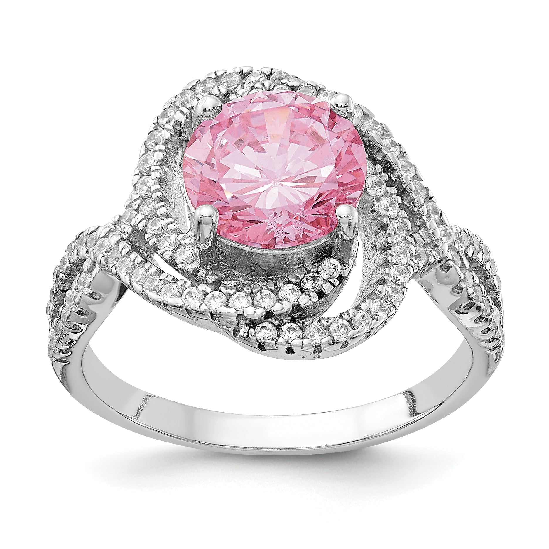 Cheryl M Sterling Silver Rhodium-plated Fancy Pink and White Brilliant-cut CZ Ring Main image
