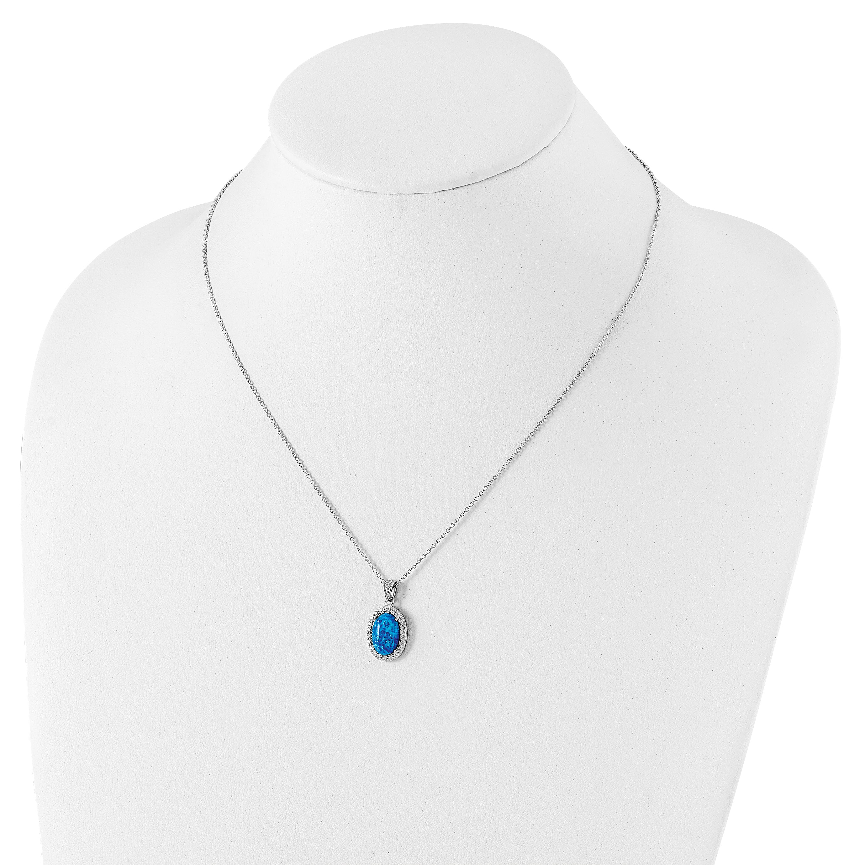 Sterling Silver Blue Opal and CZ Necklace with Rhodium Finish
