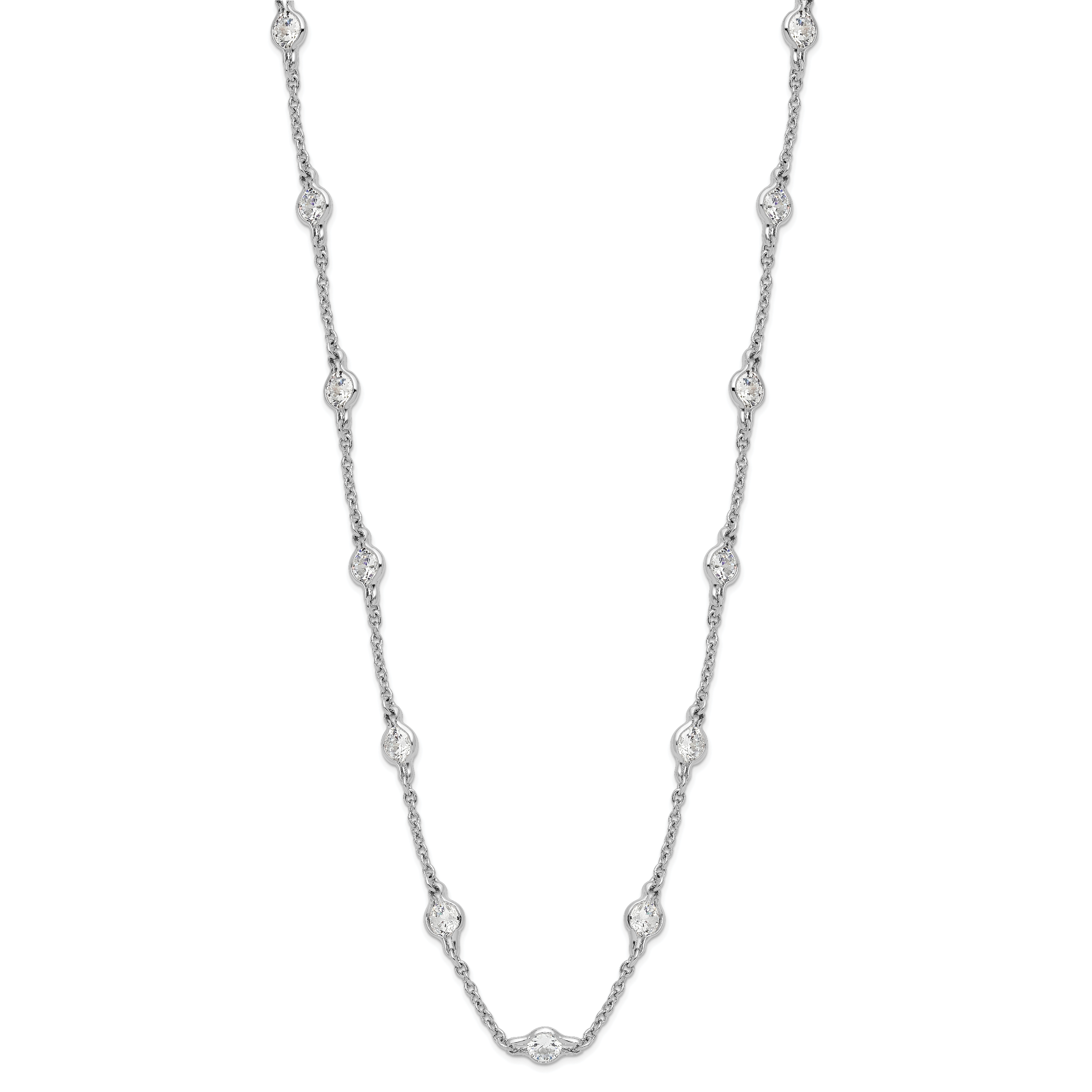 Cheryl Sterling Silver Rhodium-Plated CZ Station Necklace 18.5 Inch Polished Secondary image