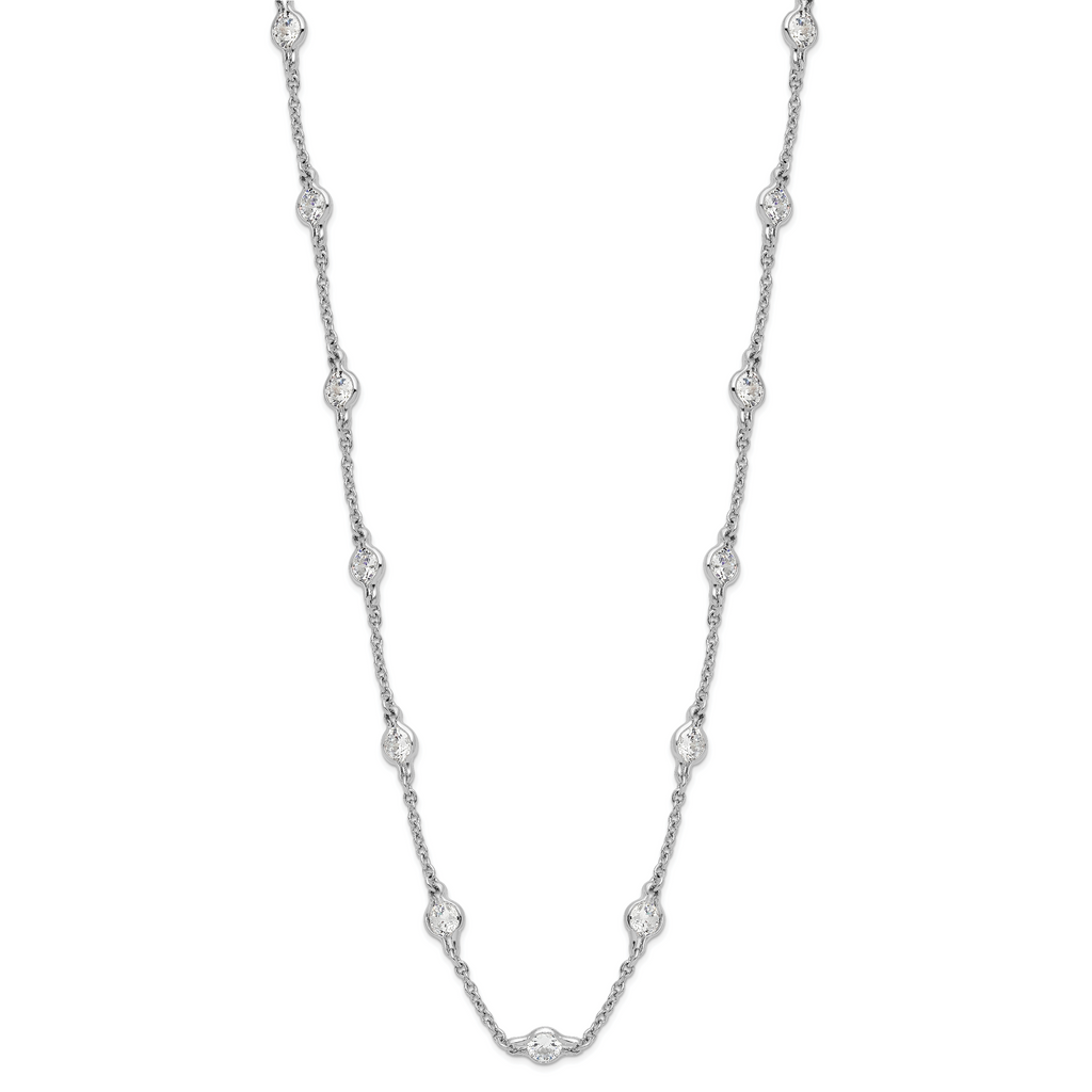 Cheryl Sterling Silver Rhodium-Plated CZ Station Necklace 18.5 Inch Polished