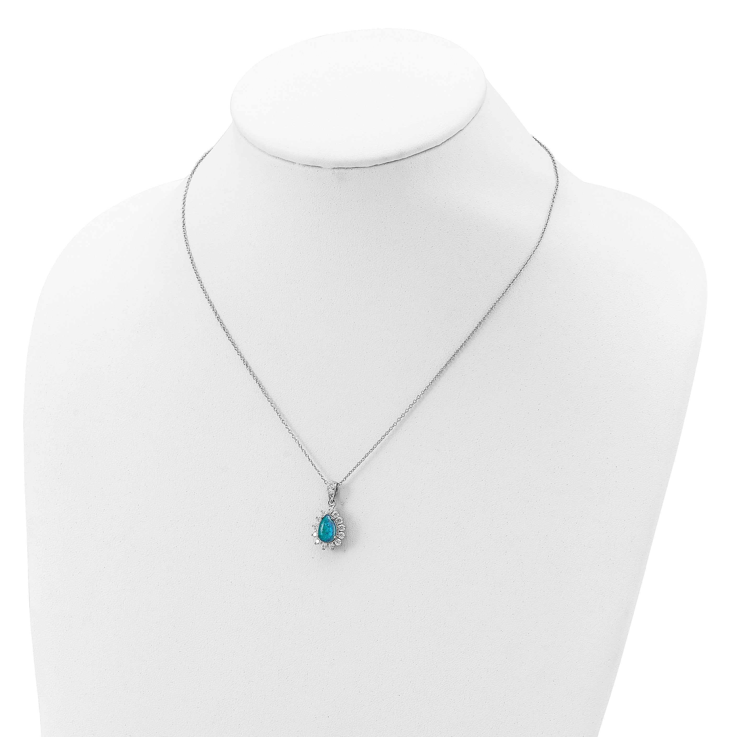 Cheryl Sterling Silver Rhodium-Plated Necklace with Lab Blue Opal and CZ Accents