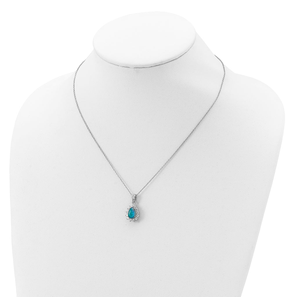 Cheryl Sterling Silver Rhodium-Plated Necklace with Lab Blue Opal and CZ Accents