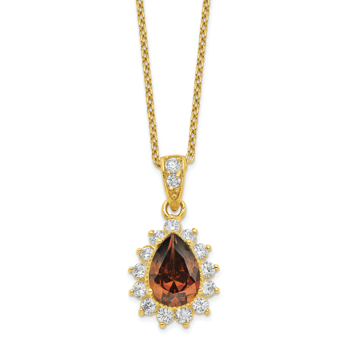 Cheryl M Sterling Silver Gold-plated Brown and White Brilliant-cut CZ Teardrop 18.5 Inch Necklace