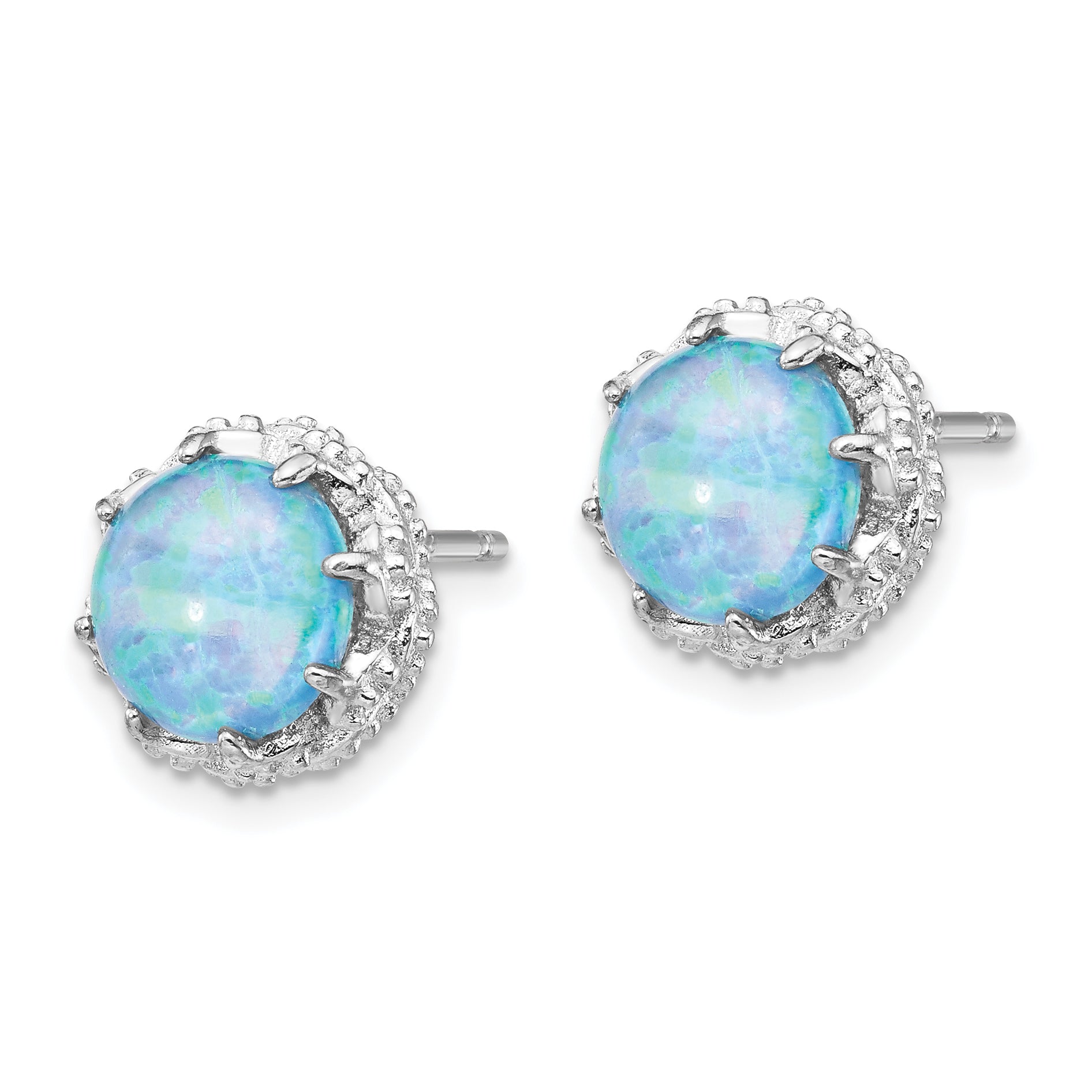 Cheryl 925 Sterling Silver Rhodium-Plated Lab Created Blue Opal & CZ Stud Earrings Secondary image