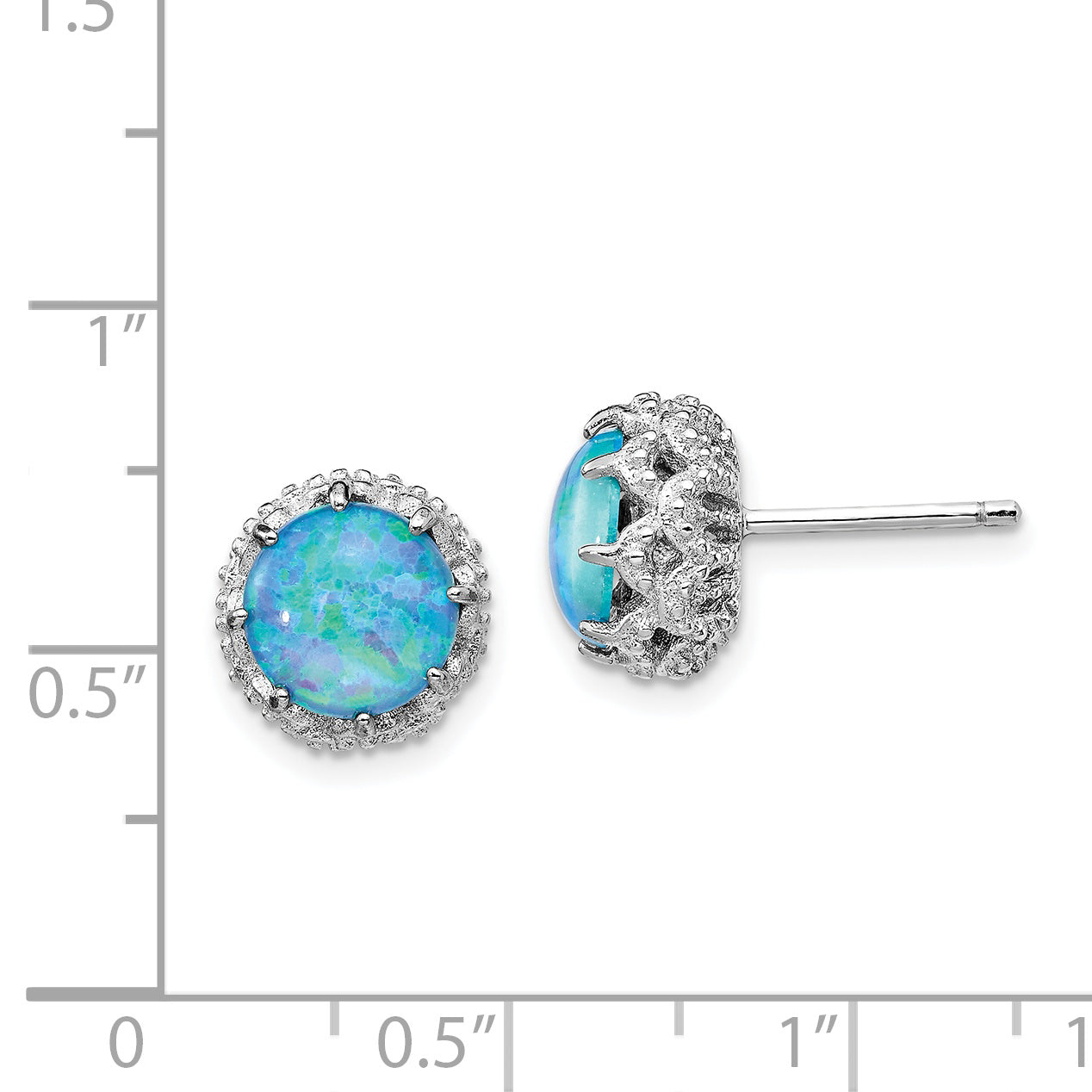 Cheryl 925 Sterling Silver Rhodium-Plated Lab Created Blue Opal & CZ Stud Earrings