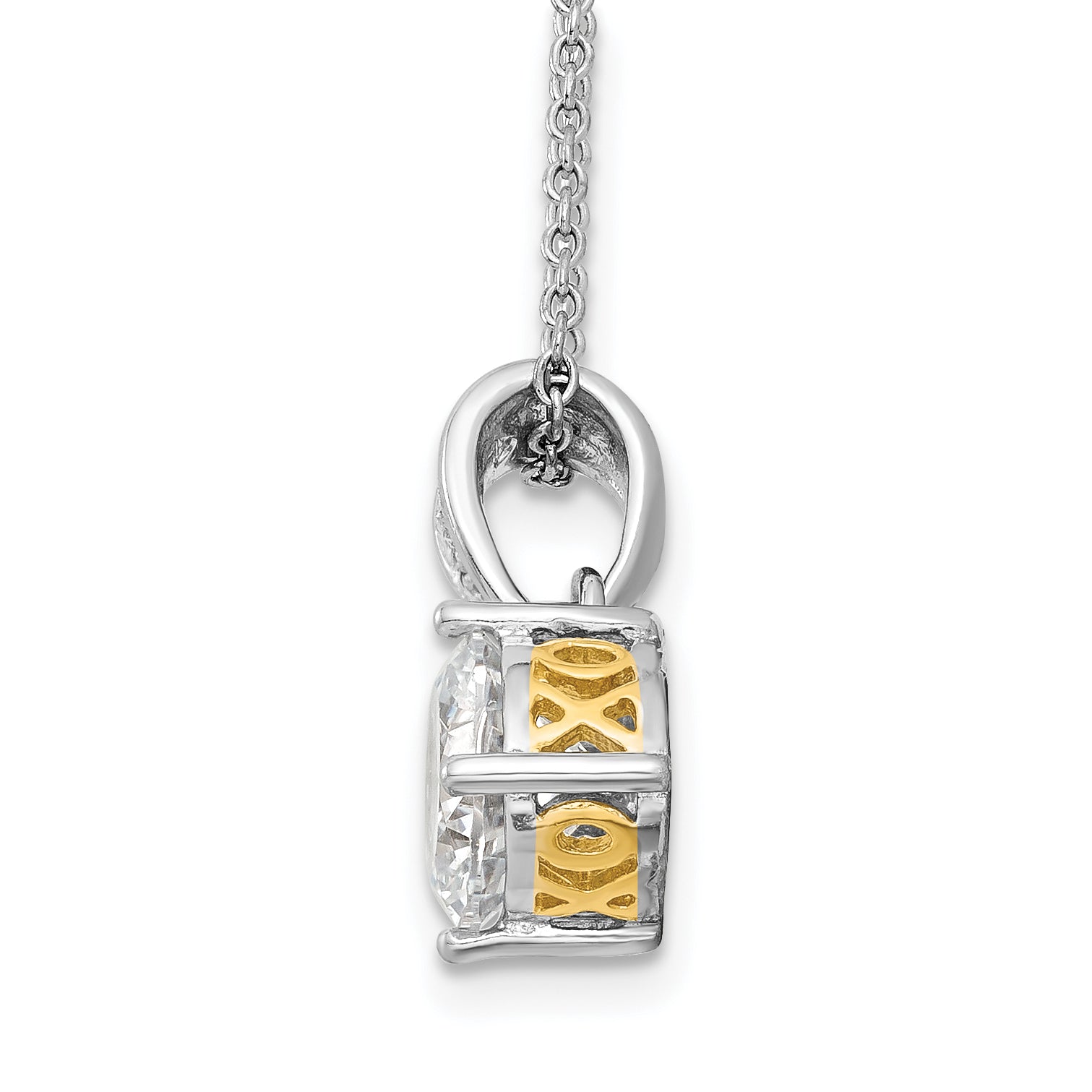 Cheryl M Sterling Silver Rhodium-plated with Gold-plated Accent Brilliant-cut 8mm CZ XO Gallery 18 Inch Necklace