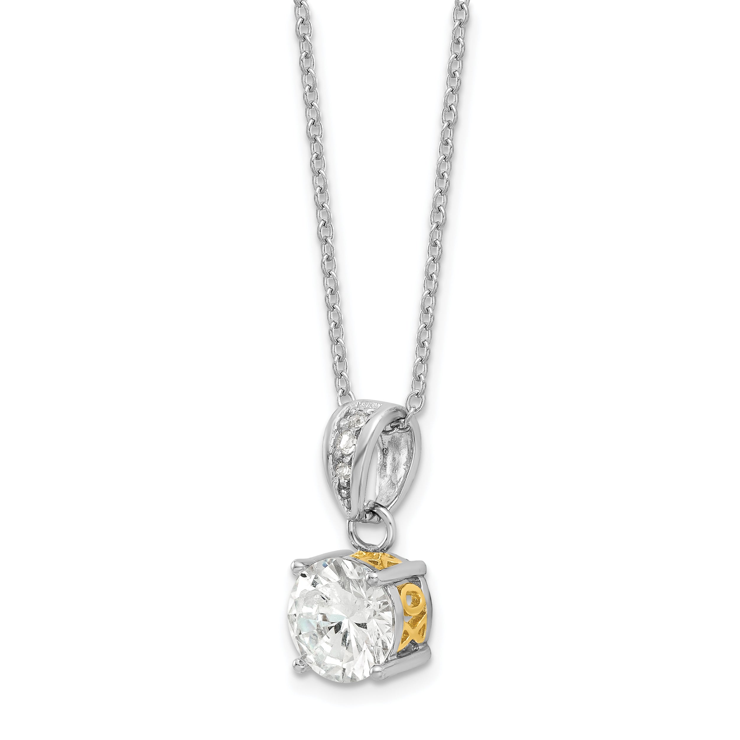 Cheryl M Sterling Silver Rhodium-plated with Gold-plated Accent Brilliant-cut 8mm CZ XO Gallery 18 Inch Necklace