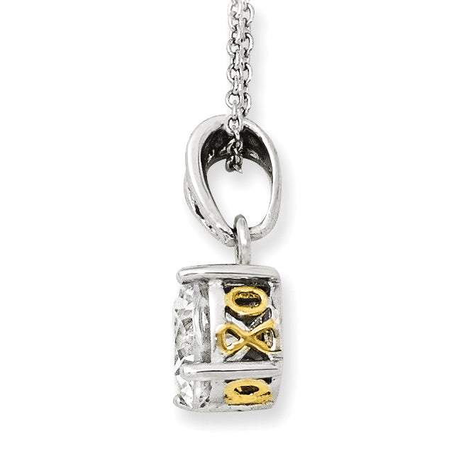 Cheryl M Sterling Silver Rhodium-plated with Gold-plated Accent Brilliant-cut 8mm CZ XO Gallery 18 Inch Necklace