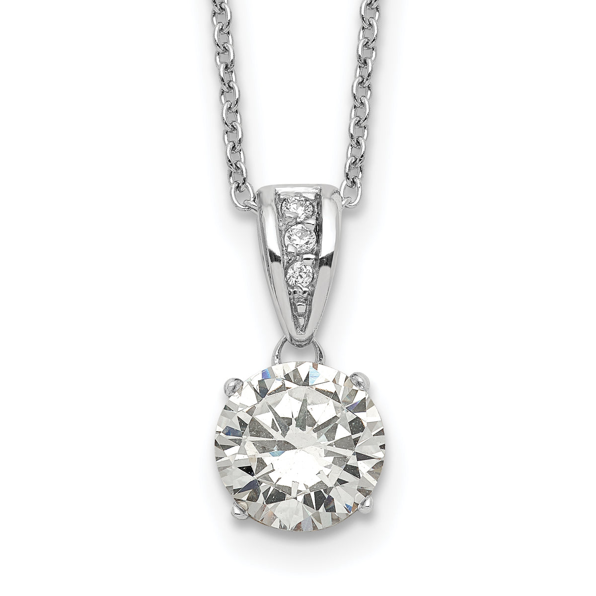 Cheryl M Sterling Silver Rhodium-plated with Gold-plated Accent Brilliant-cut 8mm CZ XO Gallery 18 Inch Necklace