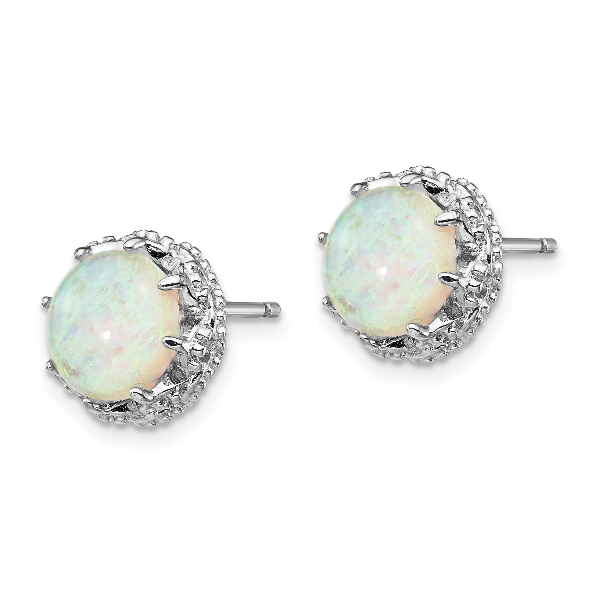 Cheryl Sterling Silver Rhodium-Plated Lab-Created Opal & CZ Stud Earrings Secondary image