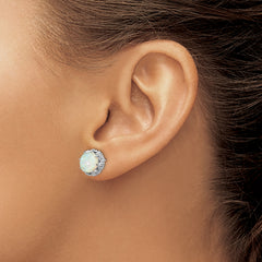 Cheryl M Sterling Silver Rhodium-plated Cabochon Lab Created Opal and Brilliant-cut CZ Post Stud Earrings