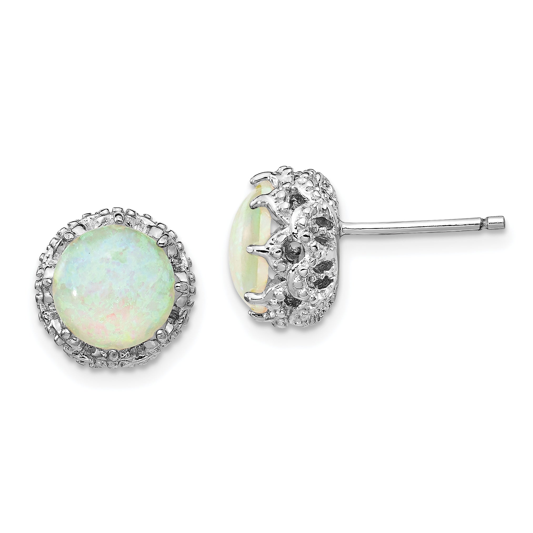 Cheryl M Sterling Silver Rhodium-plated Cabochon Lab Created Opal and Brilliant-cut CZ Post Stud Earrings Main image