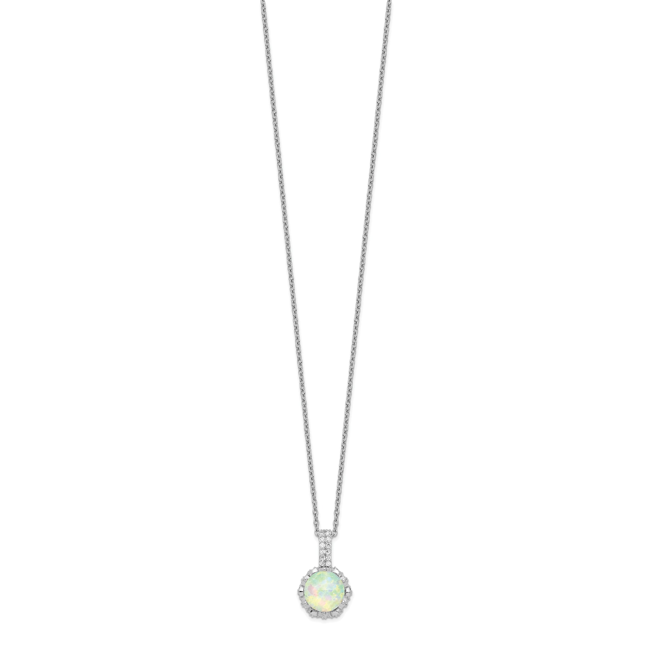 Cheryl Elegant Sterling Silver Opal and CZ Necklace with Polished Finish