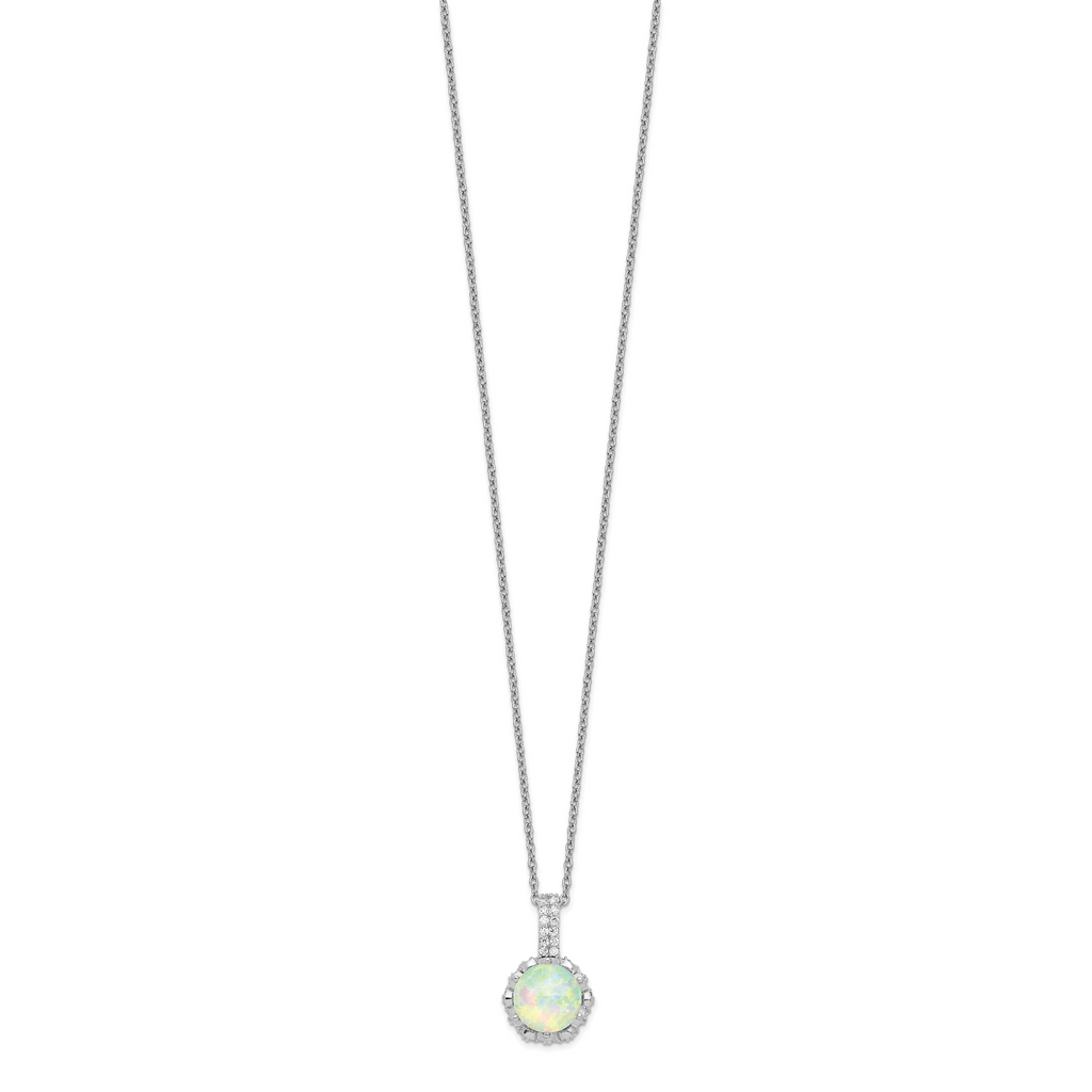 Cheryl Elegant Sterling Silver Opal and CZ Necklace with Polished Finish