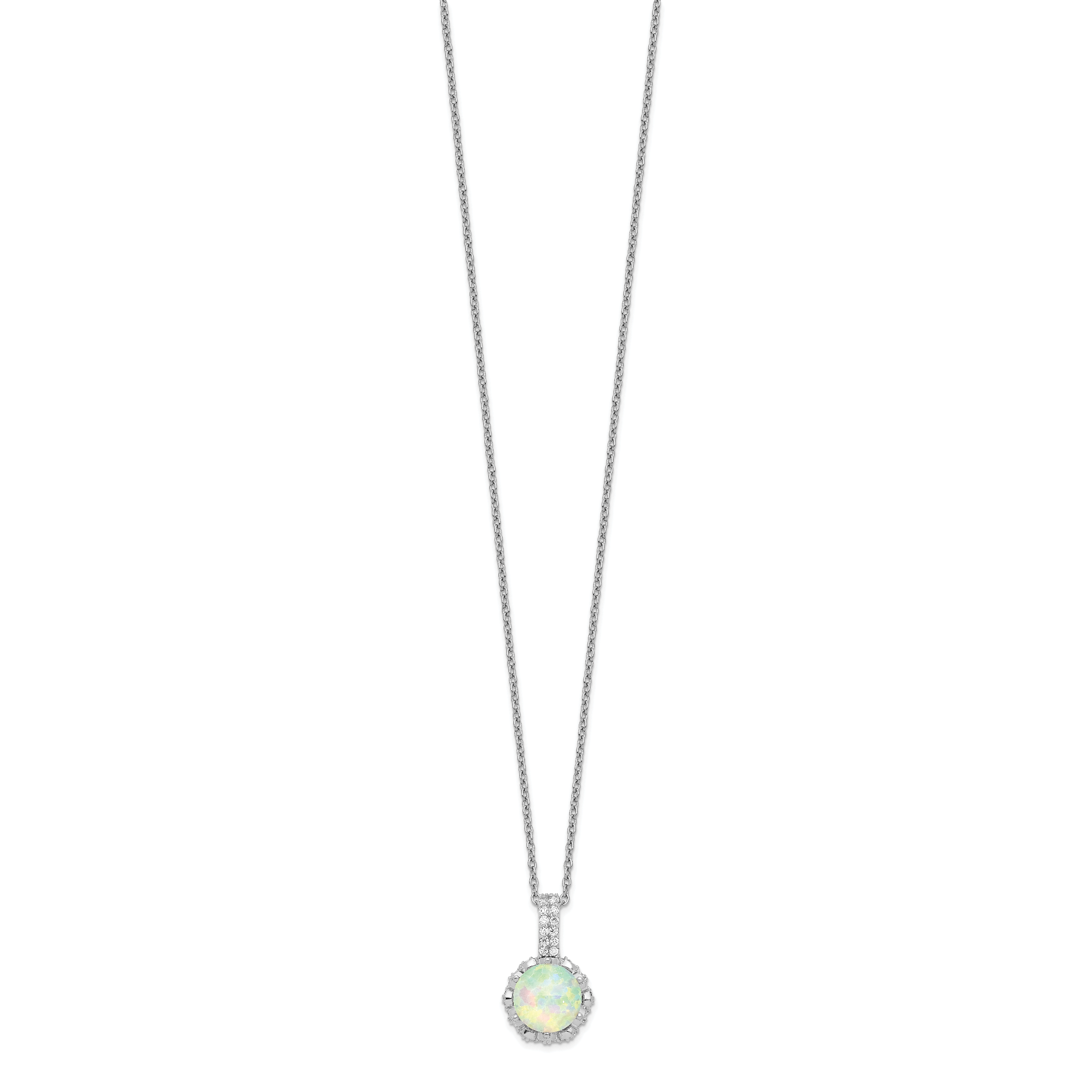 Cheryl Elegant Sterling Silver Opal and CZ Necklace with Polished Finish