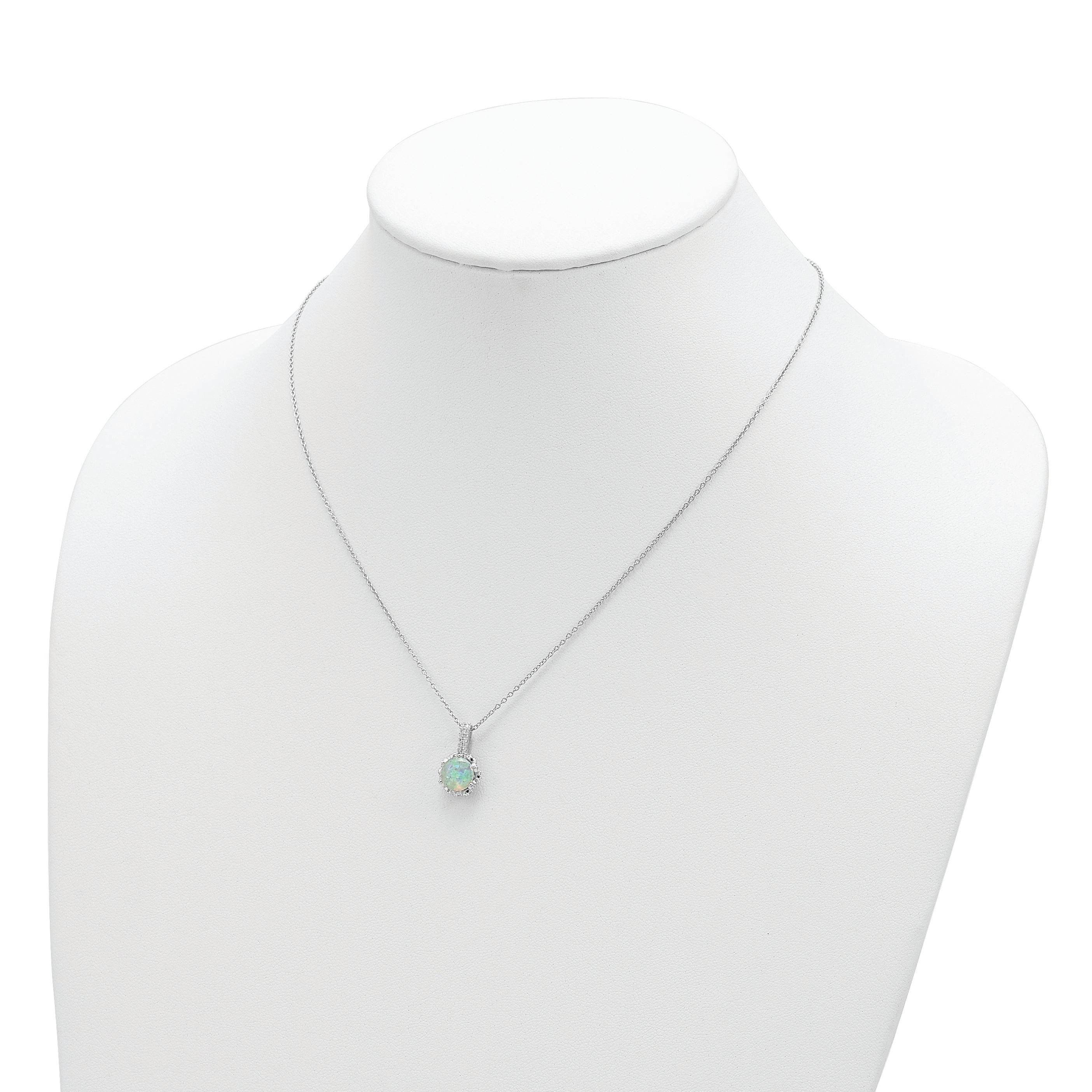 Cheryl Elegant Sterling Silver Opal and CZ Necklace with Polished Finish