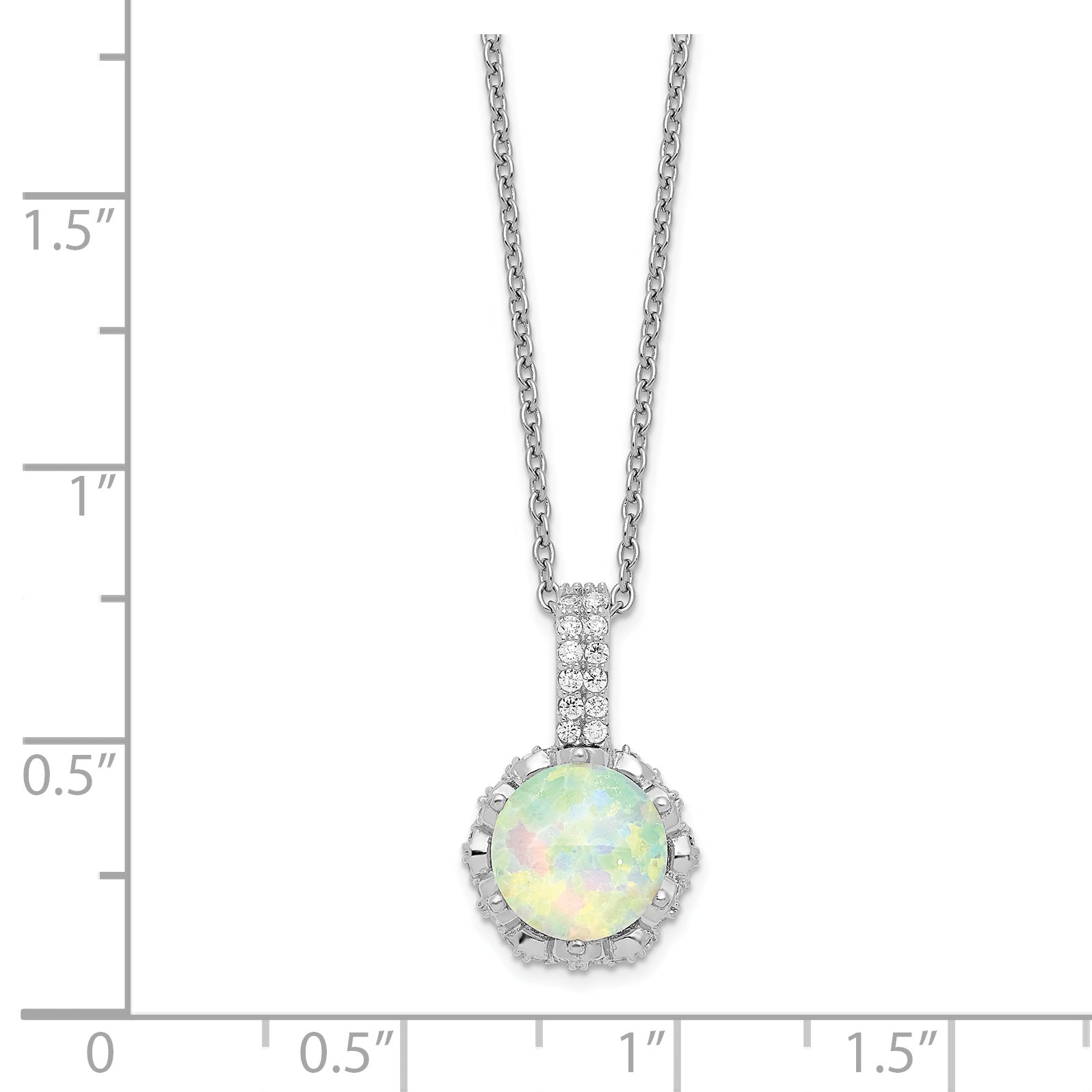 Cheryl Elegant Sterling Silver Opal and CZ Necklace with Polished Finish