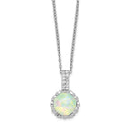 Cheryl M Sterling Silver Rhodium-plated Cabochon Lab Created Opal and Brilliant-cut CZ 18.5 Inch Necklace