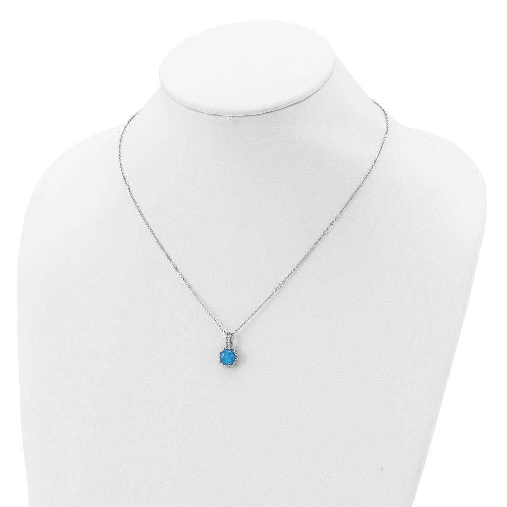 Sophia Jewelers Sterling Silver Opal CZ Necklace with Polished Rhodium