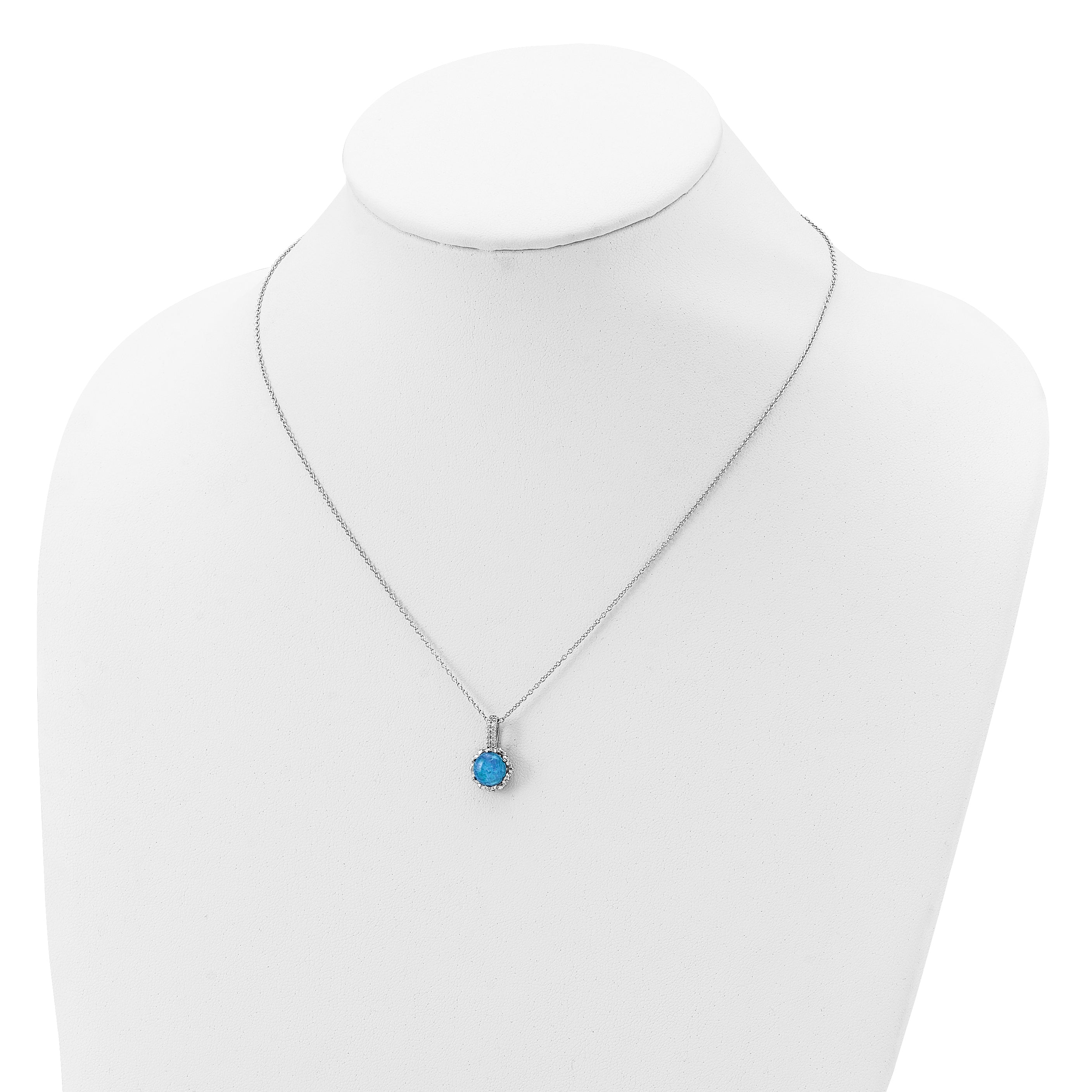 Sophia Jewelers Sterling Silver Opal CZ Necklace with Polished Rhodium