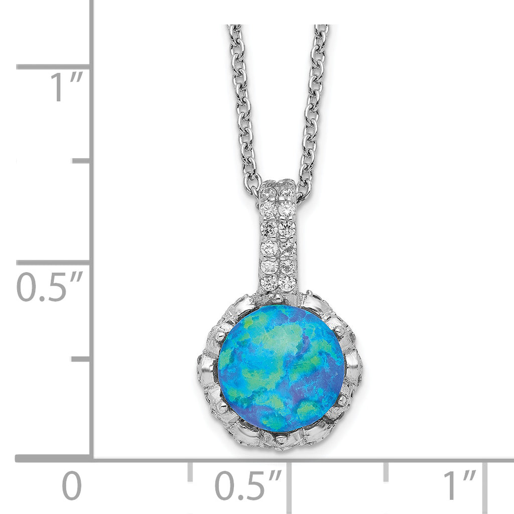 Sophia Jewelers Sterling Silver Opal CZ Necklace with Polished Rhodium