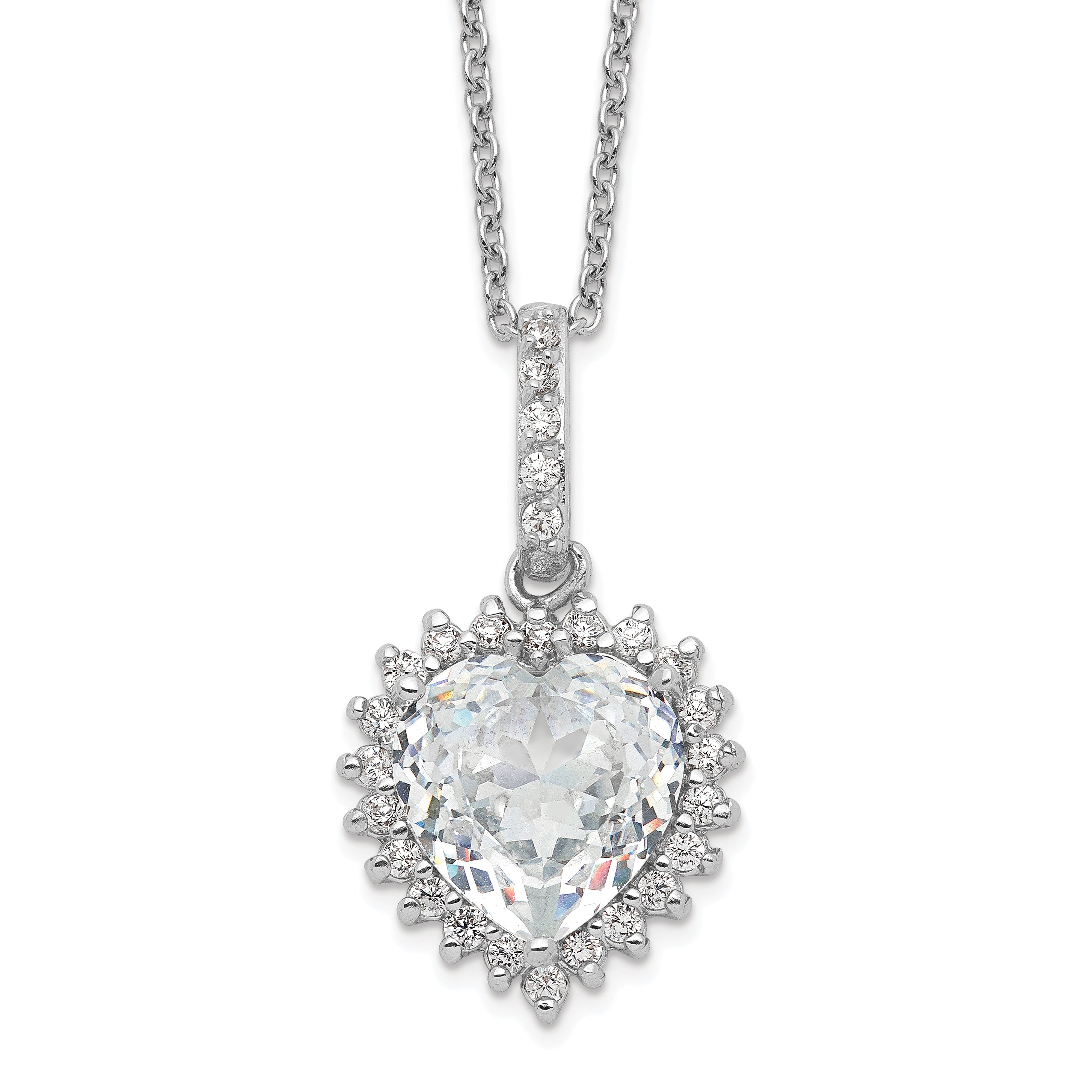 Cheryl M Sterling Silver Rhodium-plated Fancy 100-Facet and Brilliant-cut CZ Heart 18.5 Inch Necklace Main image